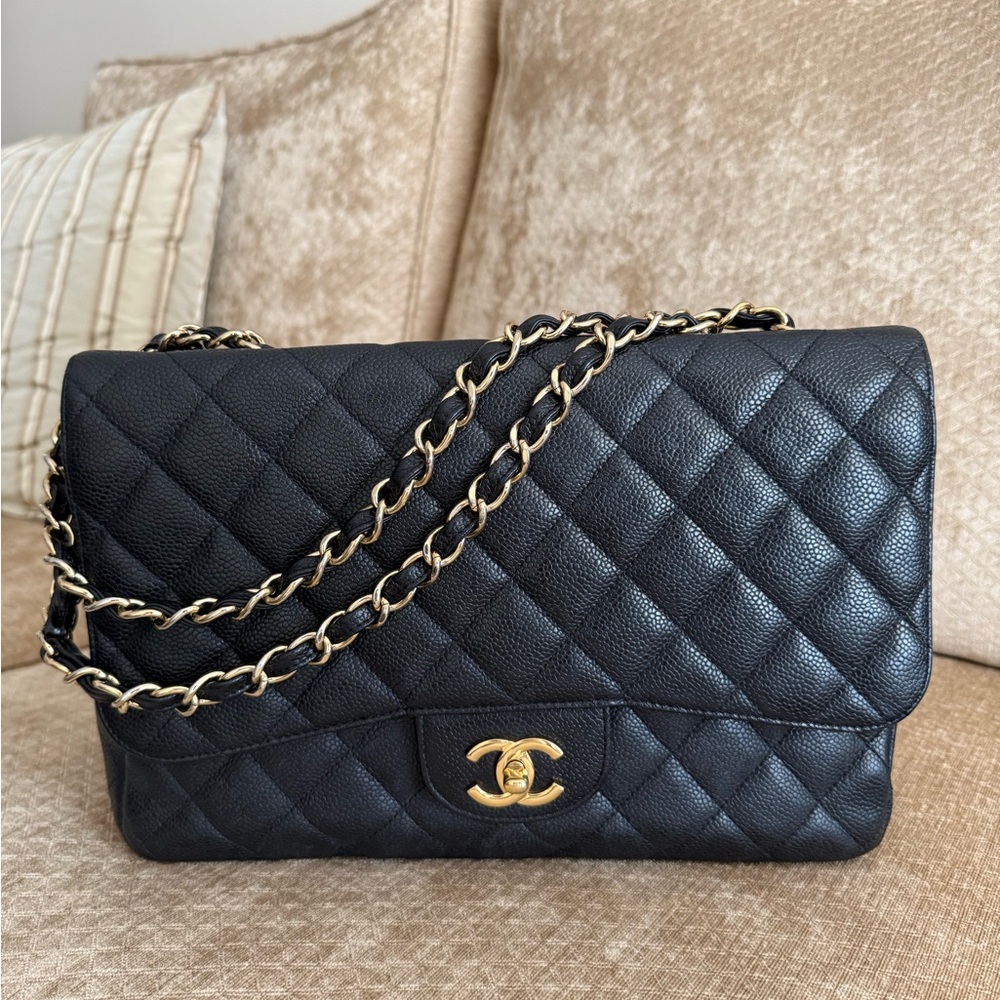 CHANEL Jumbo Single Flap – Black Caviar Leather with Gold Hardware